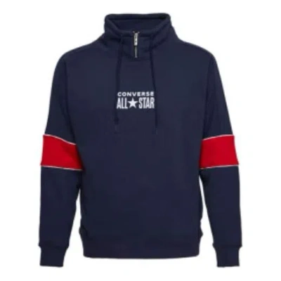 Converse All Star Funnel Neck Quarter Zip Crew Sweatshirt 'navy' In Blue