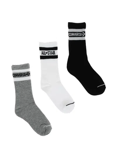 Converse All Star Logo-print Socks (set Of Three) In Black