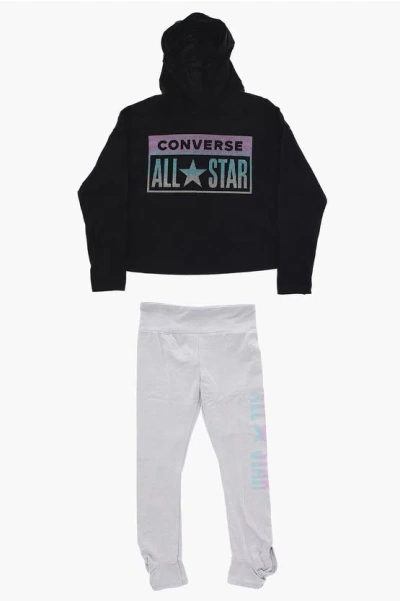 Converse All Star Long Sleeve Hooded T-shirt And Joggers Set In Black