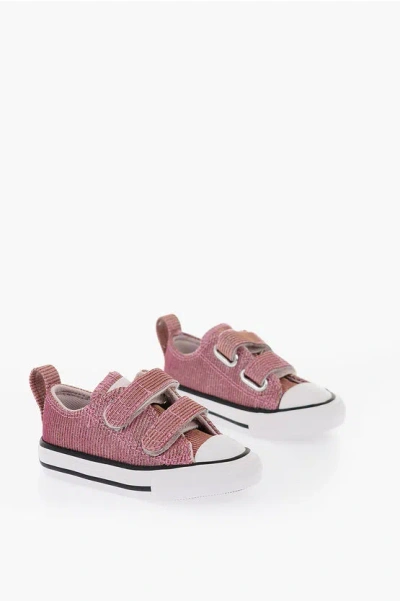 Converse All Star Lurex Sneakers With Touch Strap Closure In Pink