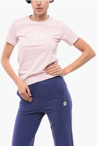 Converse All Star Solid Color Crewneck T-shirt With Embossed Logo In Pink