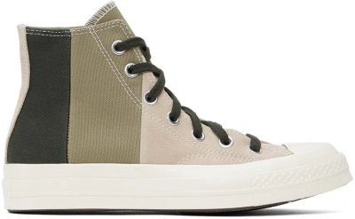 Converse Beige & Khaki Chuck 70 Patchwork Suede High Top Sneakers In Nutty Granola/mossy