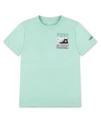 Converse Kids' Big Boys Retro Front Back Sneaker T-shirt In Light Aqua Spark