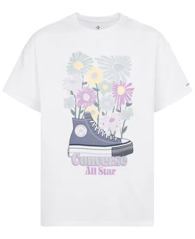 Converse Kids' Big Girls Boyfriend Graphic T-shirt In White