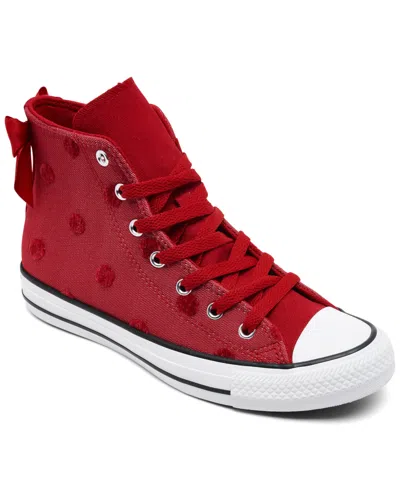 Converse Kids' Big Girls Chuck Taylor All Star Bows High Top Casual Sneakers From Finish Line In Red