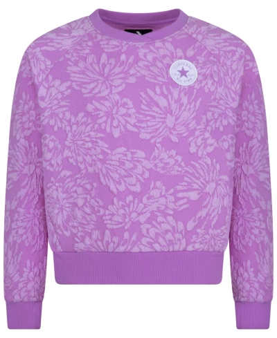 Converse Kids' Big Girls Floral Jacquard Crewneck Sweatshirt In Grape Fizz
