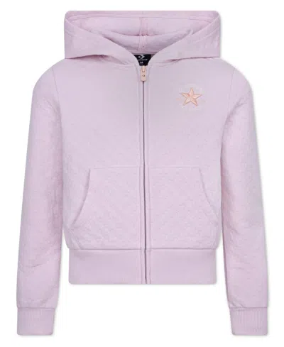 Converse Kids' Big Girls Star Pointelle Full-zip Hoodie In Summit Pink