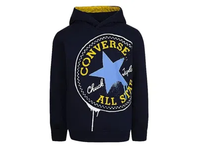 Converse Big Kids  Spray Hoodie Black Cotton Graphic Print Pullover Red464