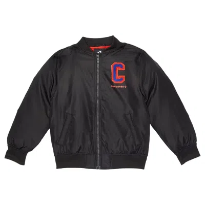 Converse Kids' Bomber Jacket Boys Black Chenille Long Sleeve Full Zip Red625
