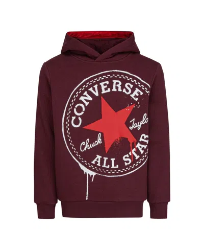 Converse Kids' Boys  Spray Hoodie Red Graphic Print Cotton Long Sleeve Pullover Gbo177