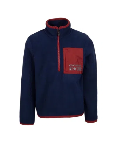 Converse Kids' Boys  Sweatshirt Blue Fleece Long Sleeve 1/2 Zip Pullover Red543