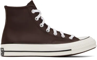 Converse Brown Chuck 70 Heritage Leather High Top Sneakers In Coffee Nut/blue/whit