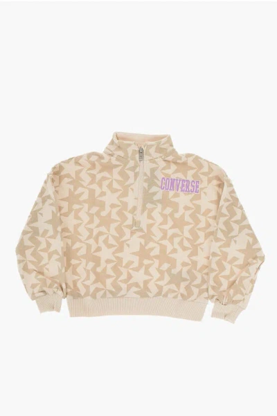 Converse Brushed Cotton Half Zip Printed Sweatshirt In Neutral