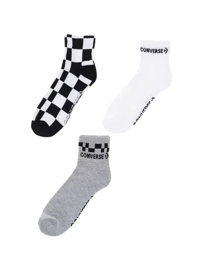Converse Check-pattern Logo-print Socks (set Of Three) In Multi