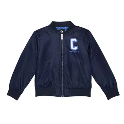Converse Kids' Chenille Bomber Jacket Boys Blue Long Sleeve Full Zip Red599 In Multi