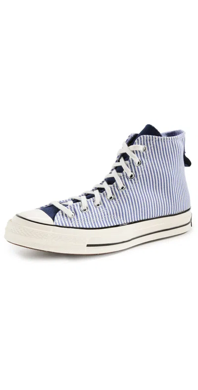 Converse Chuck 70 Hi Hickory Stripe Sneakers Washed Indigo/egret/black In Blue