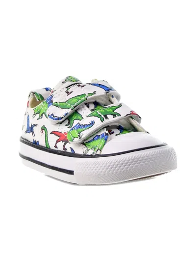 Converse Babies' Chuck Taylor All Star 2v Strap Ox Td "white-green-university Red" Sneakers In Multi