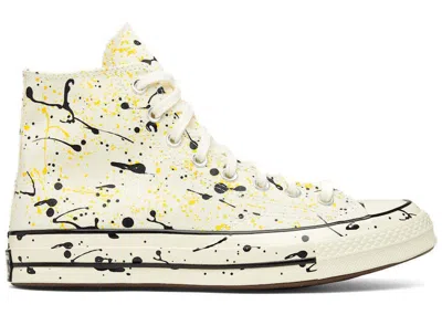 Pre-owned Converse Chuck Taylor All Star 70 Hi Archive Paint Splatter Yellow Sneakers In Egret/black/amarillo