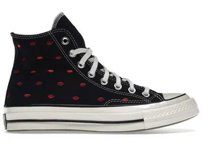 Pre-owned Converse Chuck Taylor All Star 70 Hi Embroidered Lips Sneakers In Black/university Red/egret