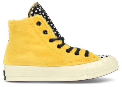 Pre-owned Converse Chuck Taylor All Star 70 Hi Fleece Polka Dot Sneakers In Citron Zest/black/egret