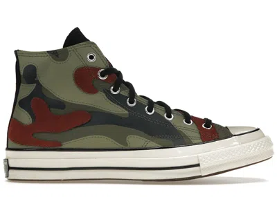 Pre-owned Converse Chuck Taylor All Star 70 Hi Hybrid Camo Sneakers In Field Surplus/black/egret