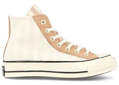 Pre-owned Converse Chuck Taylor All Star 70 Hi Striped Terry Cloth (women's) Sneakers In Egret/pink Clay/black