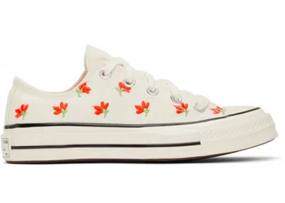 Pre-owned Converse Chuck Taylor All Star 70 Ox Embroidered Garden Party Poppy (women's) Sneakers In Egret/bright Poppy/