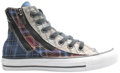 Pre-owned Converse Chuck Taylor All Star Double Zip Hi Red Blue Plaid (women's) Sneakers In White/deep Bordeaux