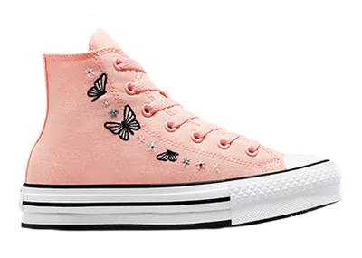 Pre-owned Converse Chuck Taylor All Star Eva Lift Hi Butterflies Sneakers In Soft Peach/white/black