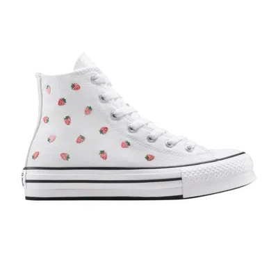 Pre-owned Converse Chuck Taylor All Star Eva Lift Platform High Gs 'embroidered Strawberries' | White | Kid's
