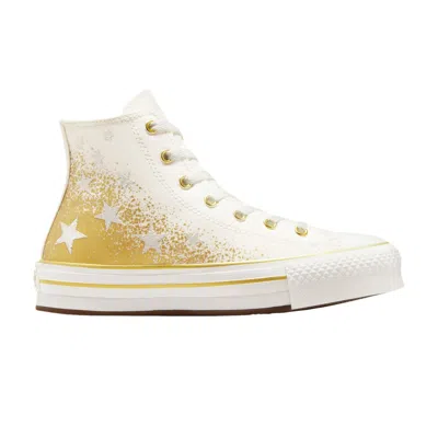 Pre-owned Converse Chuck Taylor All Star Eva Lift Platform High Ps 'gold Stars - White' | Kid's Size 10.5