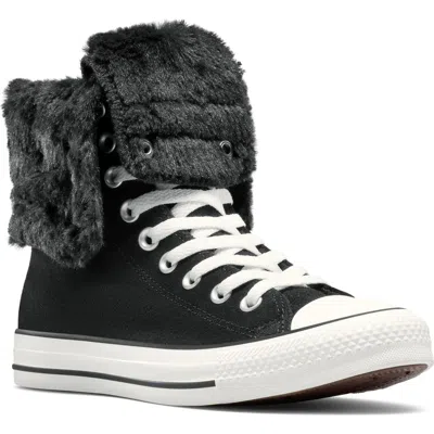 Converse Chuck Taylor All Star Faux Fur Foldover High Top Sneaker In Black