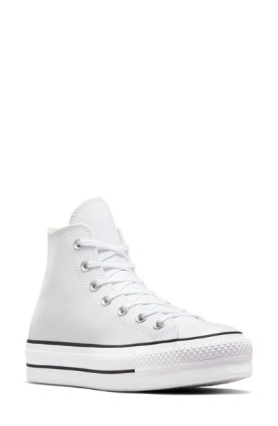 Converse Chuck Taylor® All Star® Lift High Top Leather Sneaker In White/ Black/ White