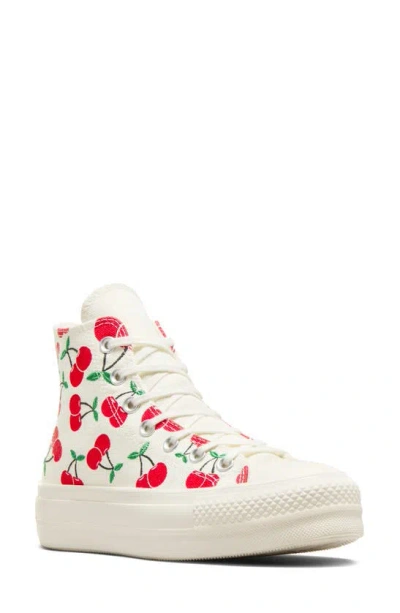 Converse Off-white Chuck Taylor All Star Lift Platform Cherries High Top Sneakers In Egret Red Green
