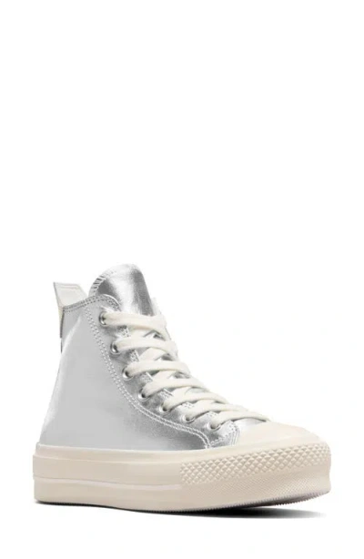 Converse Chuck Taylor® All Star® Lift Metallic High Top Platform Sneaker In Pure Silver/ Natural Ivory