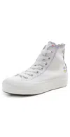Converse Chuck Taylor All Star Lift Platform Embroidered Flowers Sneakers Vintage White/violet Heat In Vintage White/violet Heat