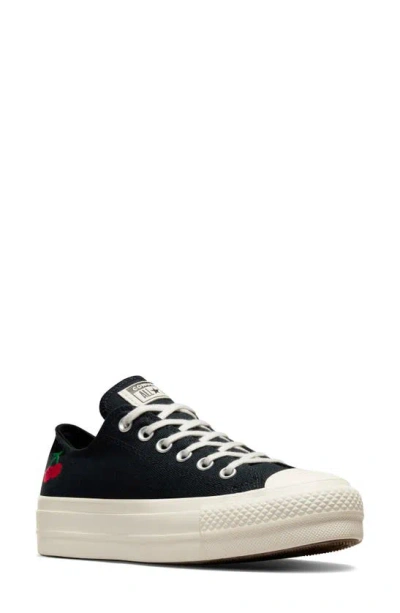 Converse Black Chuck Taylor All Star Lift Platform Cherries Low Top Trainers In Black/egret/red