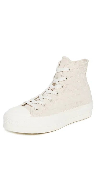 Converse Chuck Taylor All Star Lift Platform Textured Material Sneakers Light Dune/egret