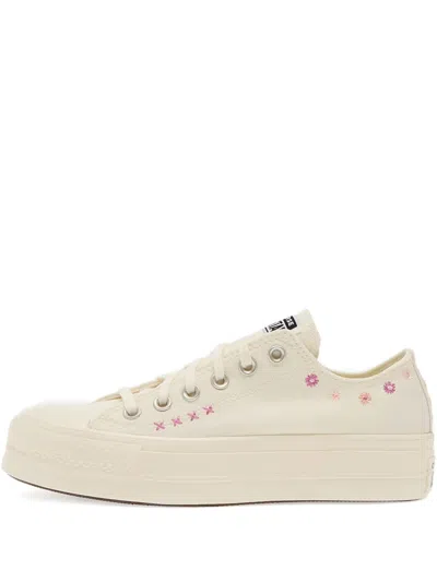 Converse Chuck Taylor Floral-embroidered Platform Sneakers In Neutral
