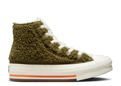 Converse Chuck Taylor All Star Sherpa Eva Platform High Gs 'dark Moss Bold Mandarin' In Green