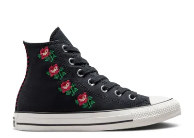 Converse Wmns Chuck Taylor All Star High 'cross Stitch Roses' In Black