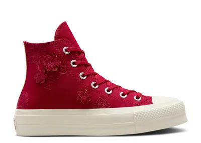 Converse Wmns Chuck Taylor All Star Lift High 'floral Embroidery - Days Ahead' In Red