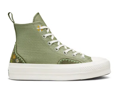 Converse Wmns Chuck Taylor All Star Lift Platform High 'autumn Embroidery - Light Field Sur In Green