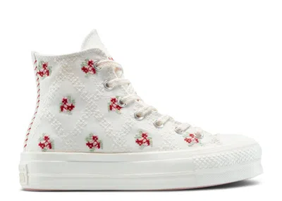 Converse Wmns Chuck Taylor All Star Lift Platform High 'cross Stitch Roses' In White