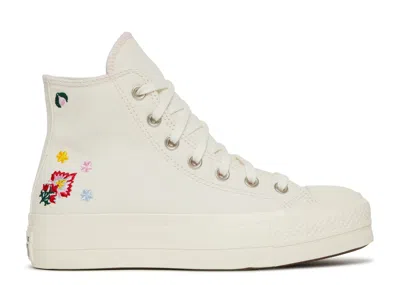 Converse Wmns Chuck Taylor All Star Lift Platform High 'floral Embroidery - Egret' In White