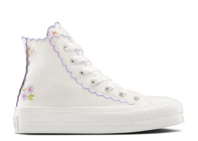 Converse Wmns Chuck Taylor All Star Lift Platform High 'scalloped Edges Embroidered Flowers In White