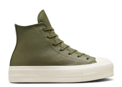Converse Wmns Chuck Taylor All Star Lift Platform Leather High 'utility Egret' In Green