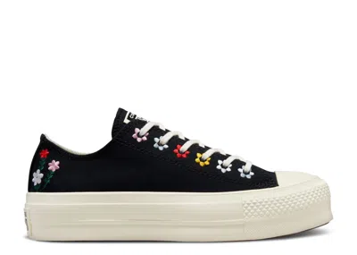 Converse Wmns Chuck Taylor All Star Lift Platform Low 'floral Embroidery' In Black