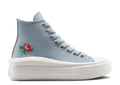 Converse Wmns Chuck Taylor All Star Move Platform High 'cross Stitch Roses' In Blue