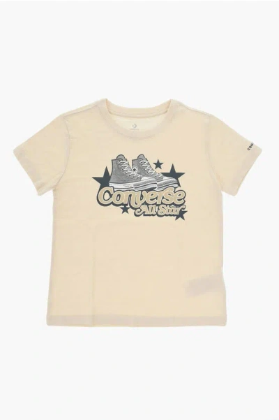 Converse Cotton Blend Crew-neck T-shirt With Embossed Logo In Black